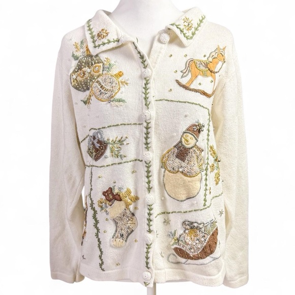 BP Design Festive Cream Holiday Cardigan Sweater - Picture 1 of 8